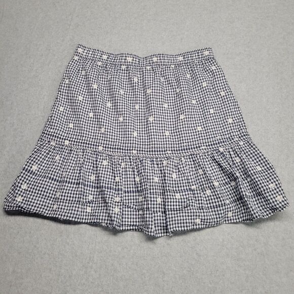Madewell Dresses & Skirts - Madewell‎ Embroidered Tiered Mini Skirt Navy White Gingham Checker Size M Farm